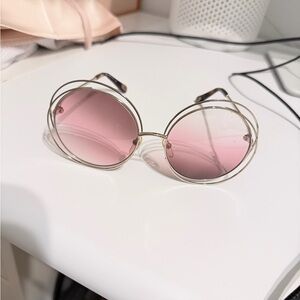 Chloe Round Pink Gradient Metal Frame Sunglasses